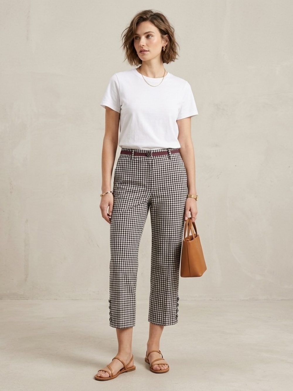 Vintage Gingham Capri Pants Black White Cropped Trousers Retro High Rise Sz M
